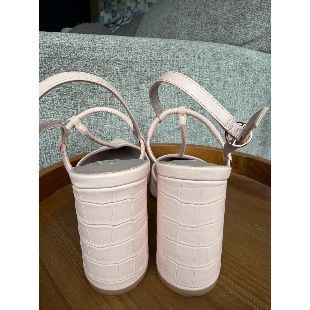 Deltan Pink Croc Embossed T-Strap Block Heel Slingback Pumps Womens‎ 6.5M - Picture 6 of 7